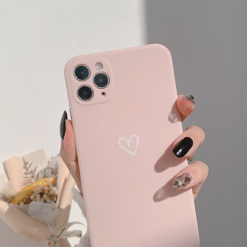 silicone soft heart phone case for iphone 12 mini 13 11 Pro Max XR X XSMAX 7 8 Plus case candy color pink funda cover Shockproof