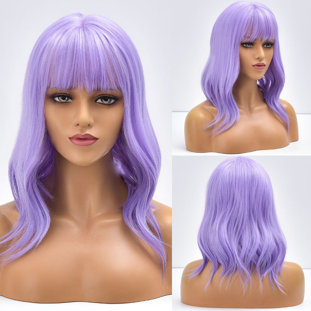 Short Bob Synthetic Wig Ombre Pink Water Wave Hair Wigs With Bangs Cosplay Lolita Heat Resistant Natural Hair