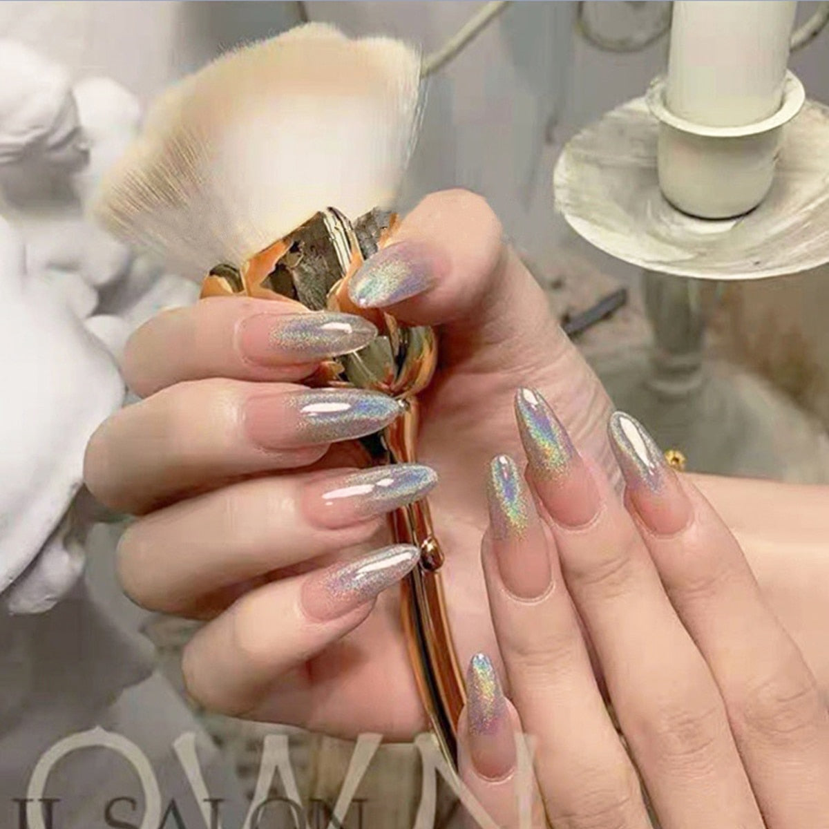 Mermaid Color Auroral Color Shell Fairy Fake Nail Art Wearable False Nails With Glue And Sticker 24pcs/box