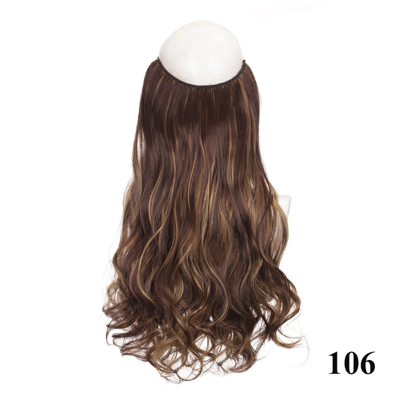 Synthetic 24 Inches No Clips In Natural Hidden Secret False Hair Piece Hair Extension Long Curly Fish Line Hair Pieces