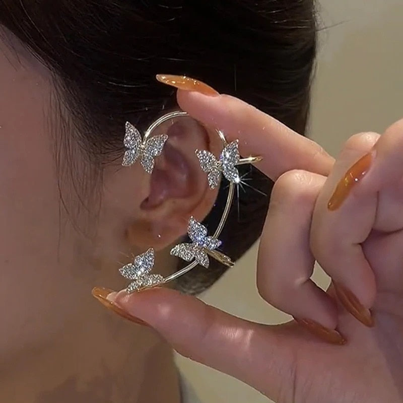 Korean Style Butterfly Ear Clips Without Piercing Sparkling Zircon Ear Cuff Clip Earrings