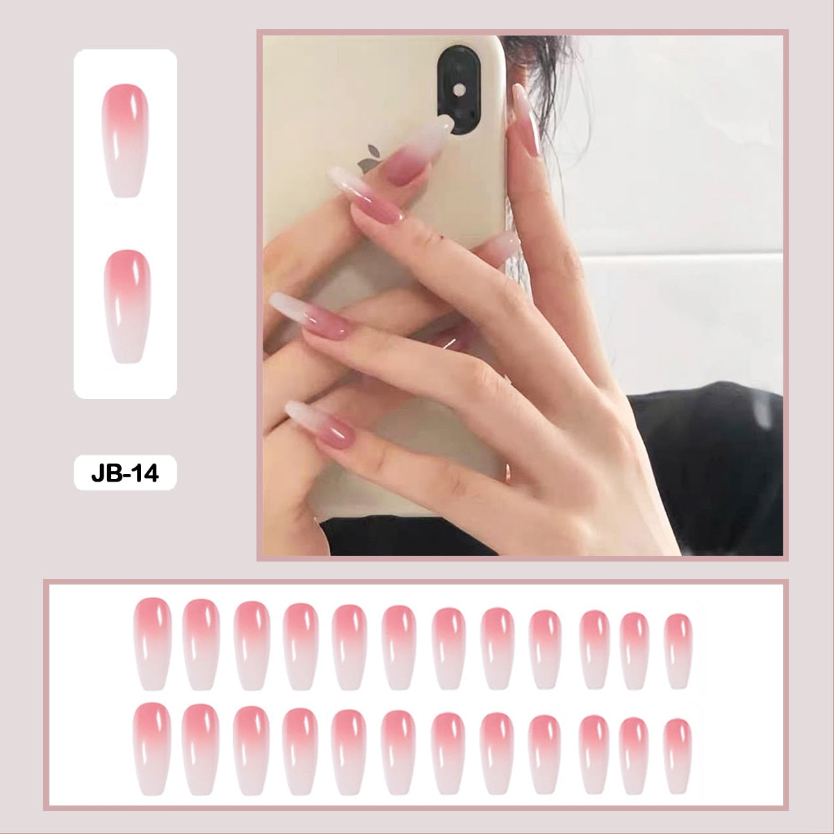 24pcs Gradient Long Trapezoidal Ballet Wearable False Nails Nail Art Fake Nails With Glue And Wearing Tools