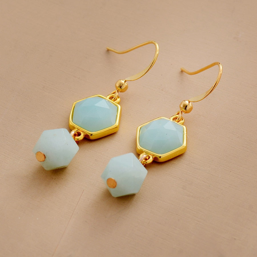 Gold Earrings Faceted Amazonite Dangle Earring Elegant Gifts Jewelry Accessories