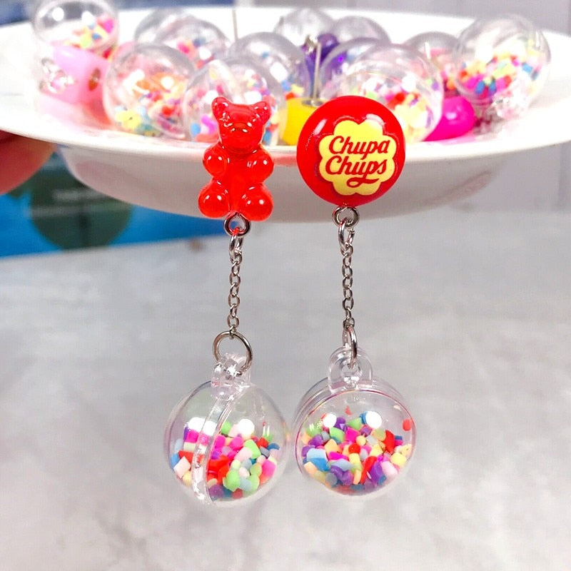 1 Pair Stud Earring Multicolours Gummy Bear  Resin Candy Charms With Ball Jewelry