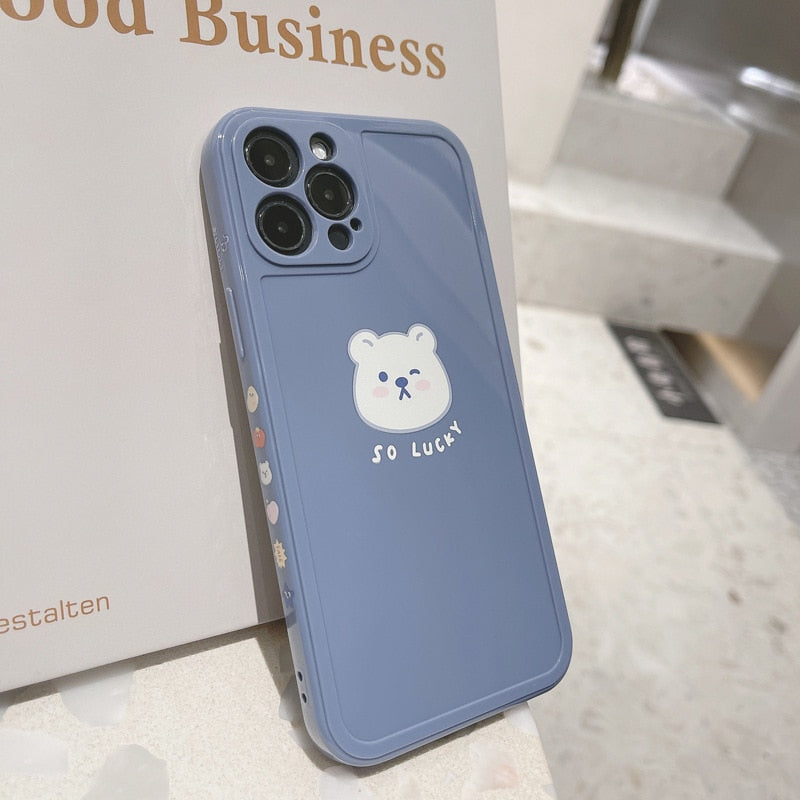 Retro Kawaii lucky bear japanese Phone Case for apple iPhone 13 12 11 Pro Max Xr Xs Max X 7 8 Plus case Cute Soft Cover