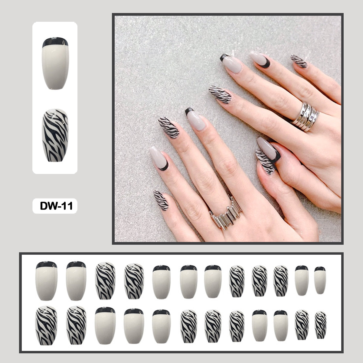 24Pcs Personality Painted Animal Pattern Cow Pattern Leopard Printed Wearable False Nails Fake Nails With Glue And Wearing Tools