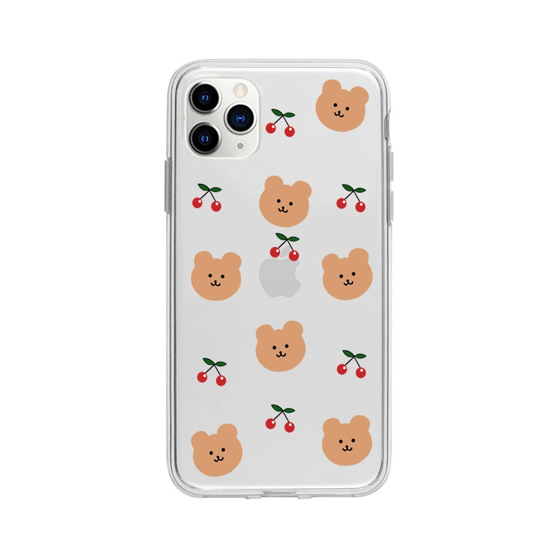 Retro cherry bear letters couples cute Phone case for iPhone 13 12 11 Pro XS MAX XR case silicone cover For iPhone 7 8 Plus Case