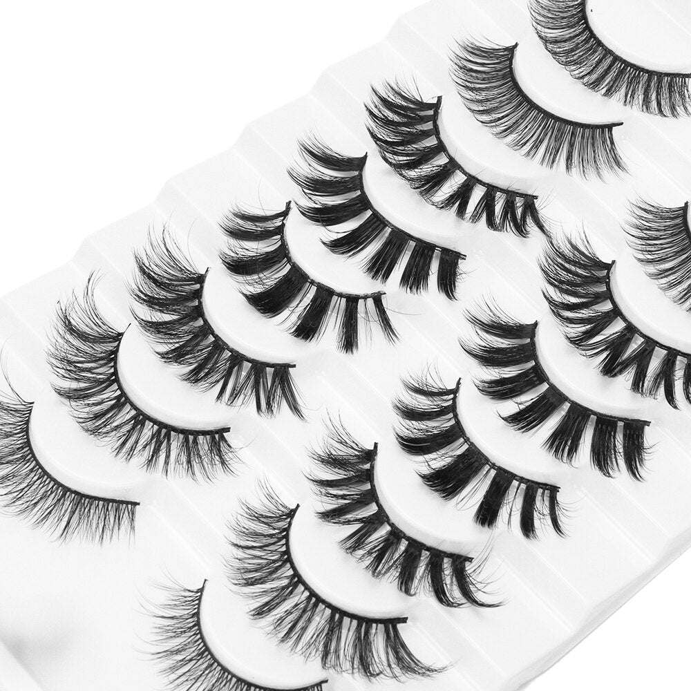 8 Pairs 3D Mink False Eyelashes Mixed Style 100% Mink Hair Wispies Criss-cross Fluffy Eyelashes Volume Handmade Cruelty-free