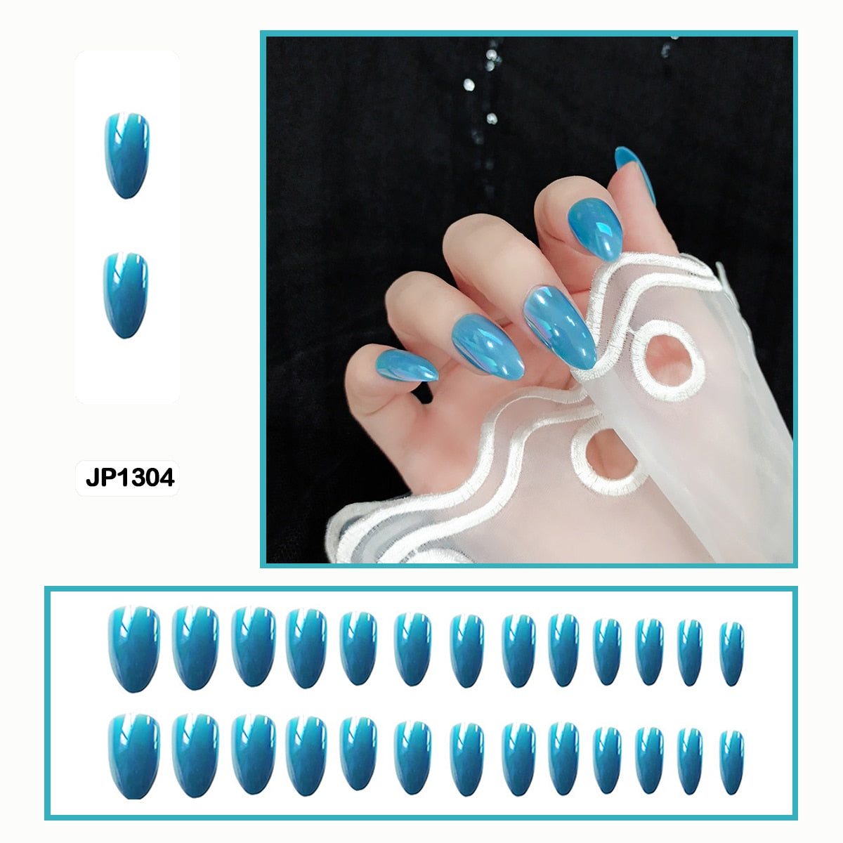 Mermaid Color Auroral Color Shell Fairy Fake Nail Art Wearable False Nails With Glue And Sticker 24pcs/box