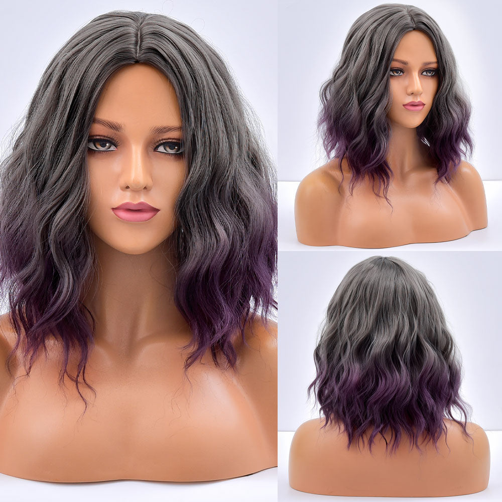 Short Bob Synthetic Wig Ombre Pink Water Wave Hair Wigs With Bangs Cosplay Lolita Heat Resistant Natural Hair