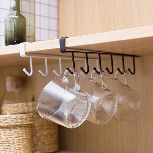 Kitchen Cupboard Organizer Closet Clothes Glass Mug Shelf Hanger Storage Rack Cupboard Shelf Hanging Hook