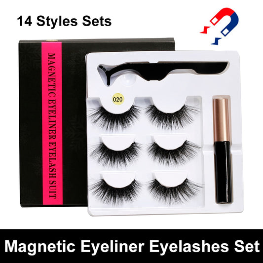 Magnetic Liquid Eyeliner& Magnetic False Eyelashes &Tweezer Set Waterproof Long Lasting Extension