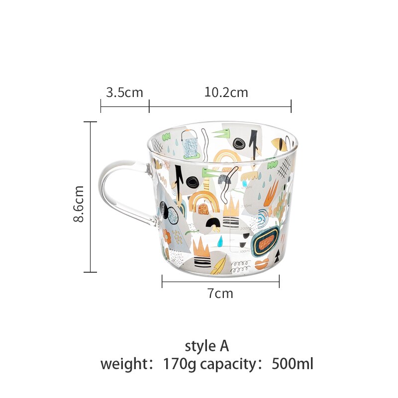 500ml Cartoons Scale Glass Mug Breakfast Mlik Coffee Cup Household Couple Water Mug Teacup Heat Resistance