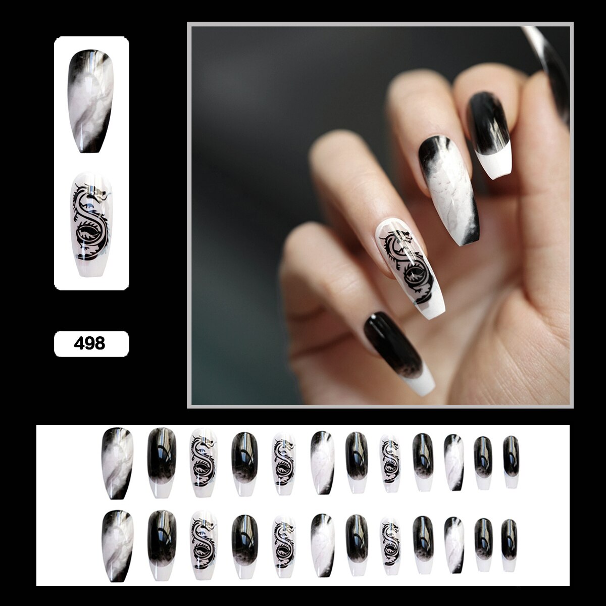 24PCS Dark Punk False Nails with Glue Gradient Long Detachable Fire Stick on Nails Skull Flame  Art DIY Fashion Manicure Tool