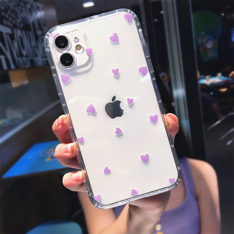 Cute Heart Shockproof Clear Phone Case For iPhone 13 12 11 Pro Max XR XS Max 7 8 Plus Soft Full Body Back Cover Coque