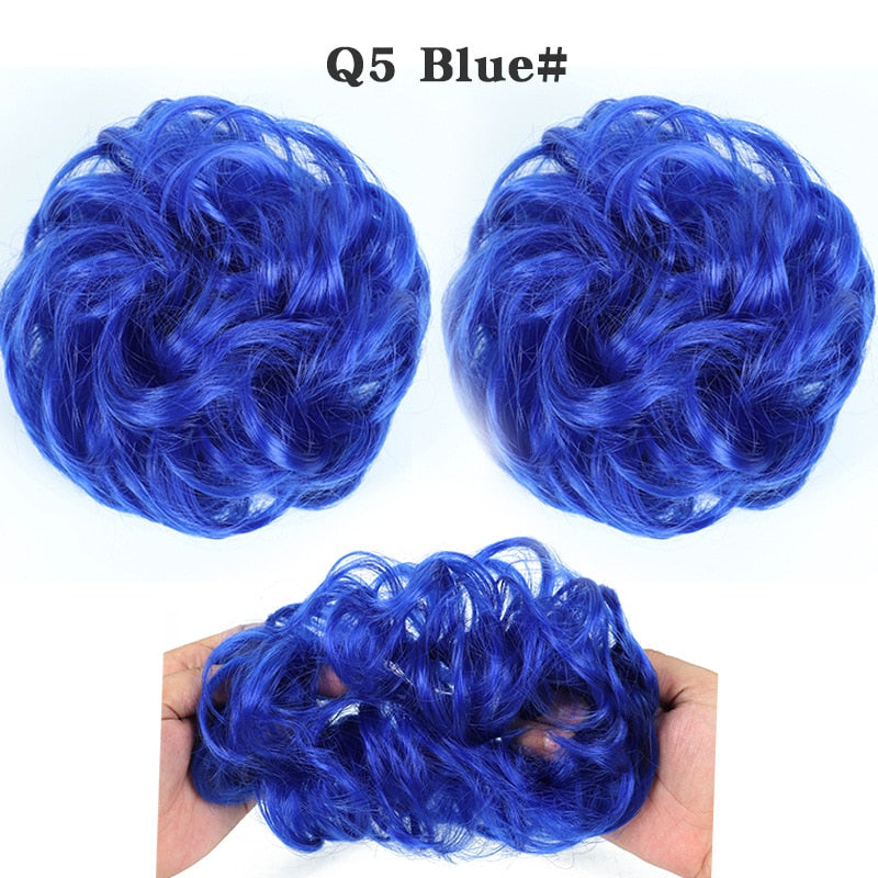 Synthetic Hair Bun Wig Ladies Ponytail Hair Extension Scrunchie Elastic Wave Curly Hairpieces Scrunchie Wrap