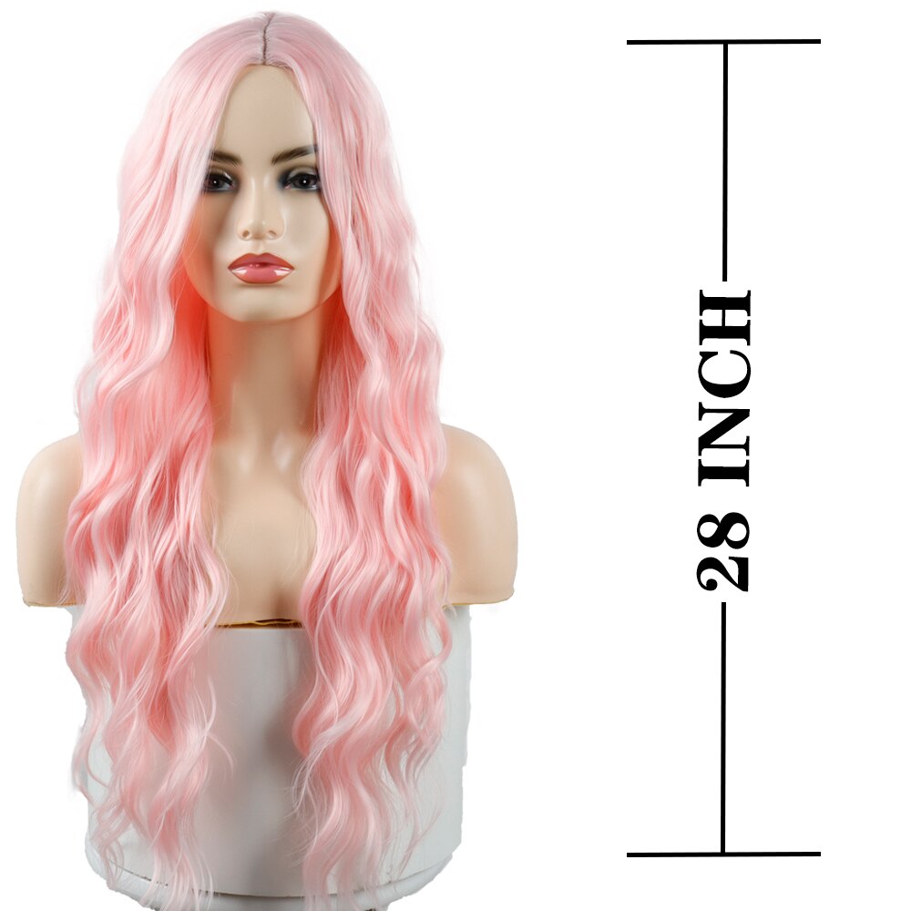 Synthetic Wig Long Pink Wigs Water Wave Heat Resistant Middle Part Natural Hair Wig Cosplay Wigs