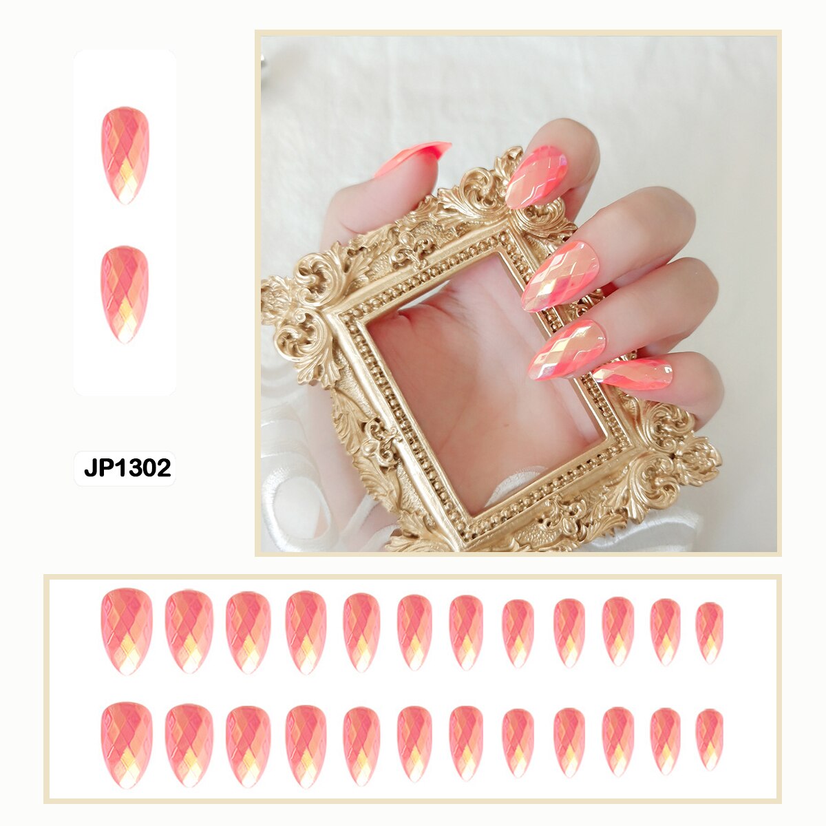 Mermaid Color Auroral Color Shell Fairy Fake Nail Art Wearable False Nails With Glue And Sticker 24pcs/box