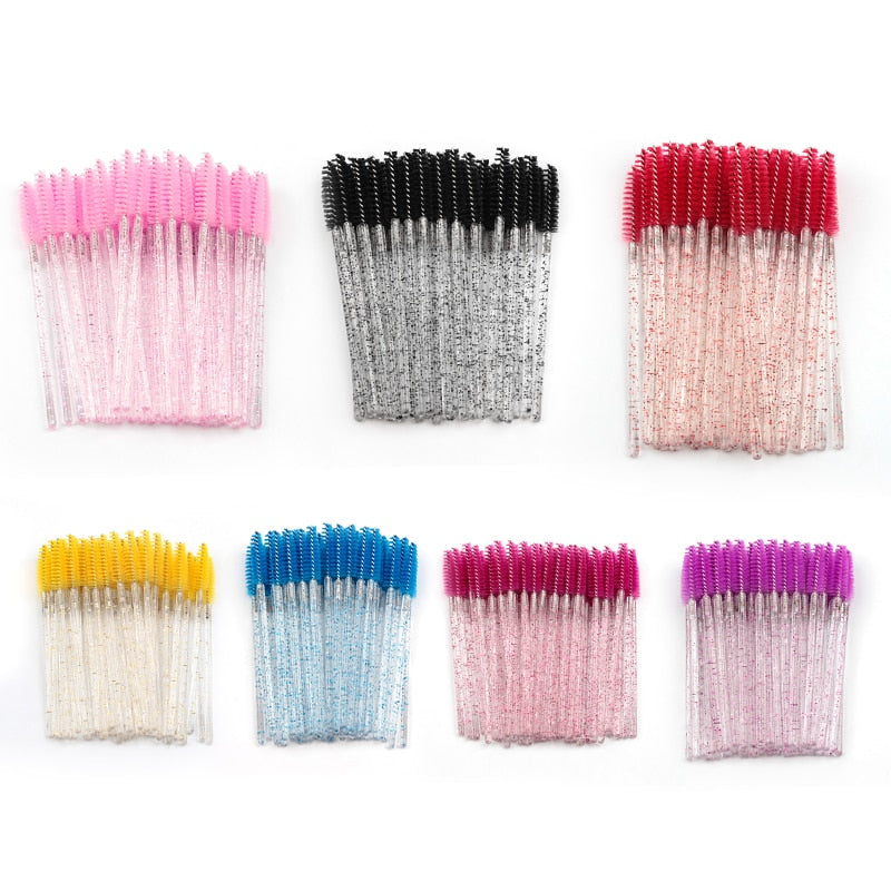 Disposable 5/50Pcs Crystal Eyelash Makeup Brush Diamond Handle Mascara Wands Makeup tool