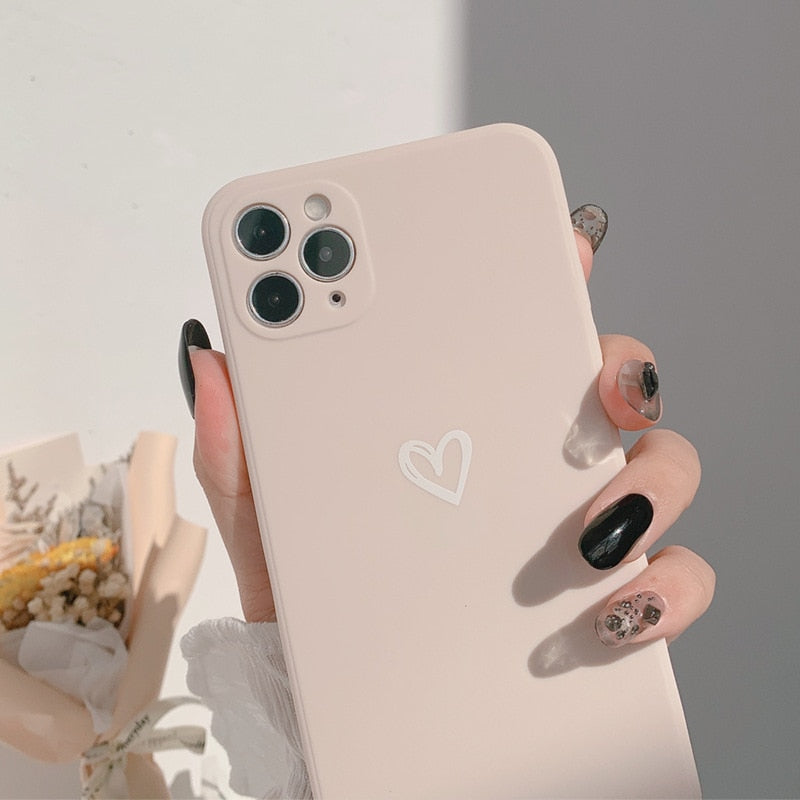 silicone soft heart phone case for iphone 12 mini 13 11 Pro Max XR X XSMAX 7 8 Plus case candy color pink funda cover Shockproof