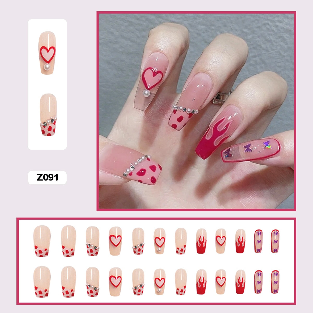 Fairy nail art Pearl decoration Wearable False Nails with glue 24pcs per box with wear tools