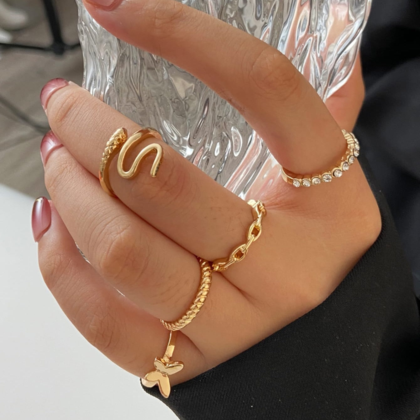 Bohemian Gold Chain Rings Set Boho Coin Snake Moon Star Rings Party Jewelry