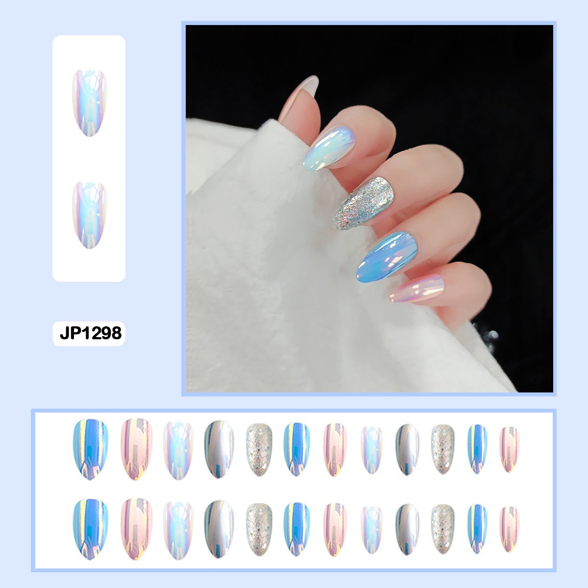 Mermaid Color Auroral Color Shell Fairy Fake Nail Art Wearable False Nails With Glue And Sticker 24pcs/box