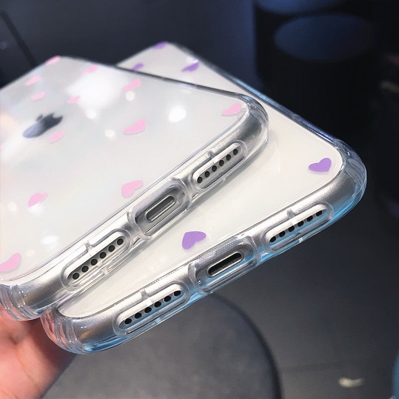 Cute Heart Shockproof Clear Phone Case For iPhone 13 12 11 Pro Max XR XS Max 7 8 Plus Soft Full Body Back Cover Coque