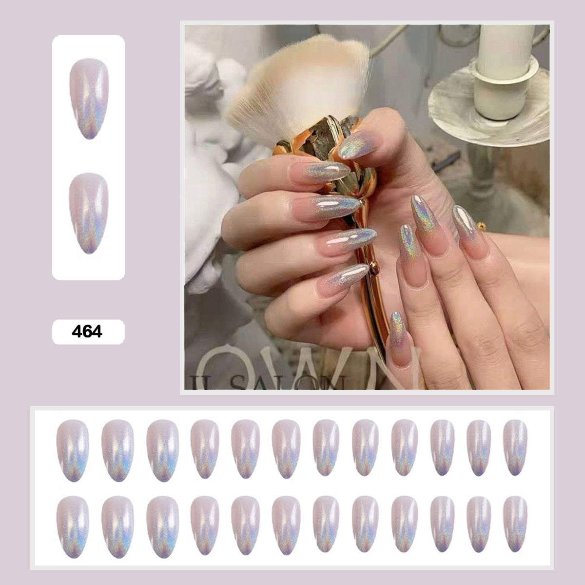 Mermaid Color Auroral Color Shell Fairy Fake Nail Art Wearable False Nails With Glue And Sticker 24pcs/box