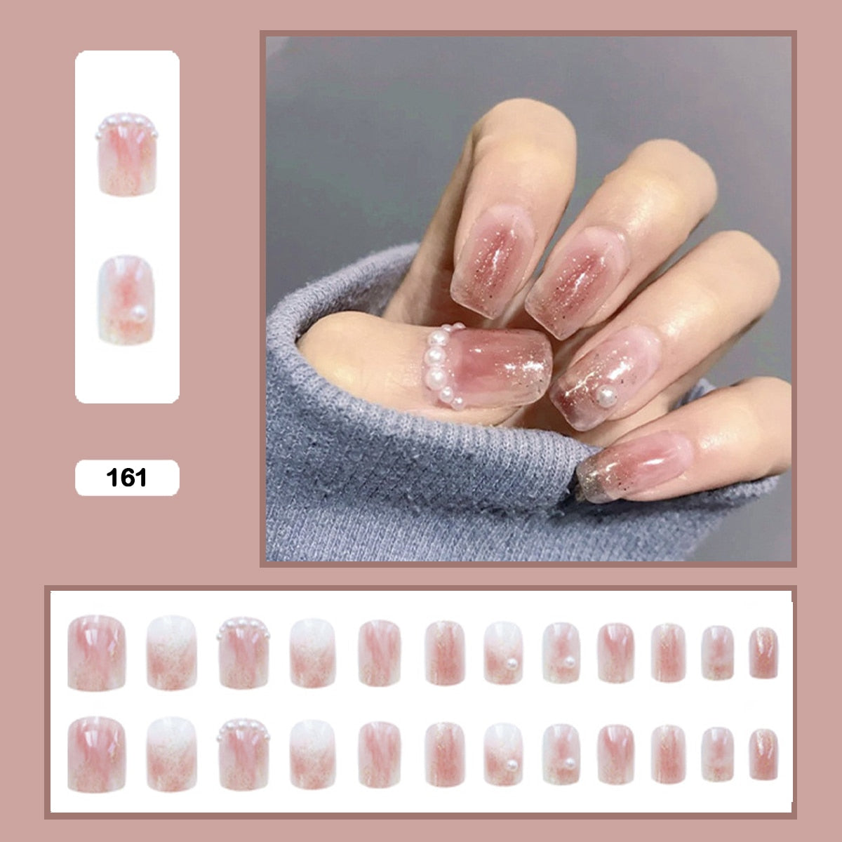 Fairy nail art Pearl decoration Wearable False Nails with glue 24pcs per box with wear tools