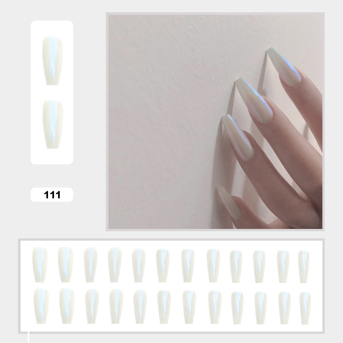 Mermaid Color Auroral Color Shell Fairy Fake Nail Art Wearable False Nails With Glue And Sticker 24pcs/box