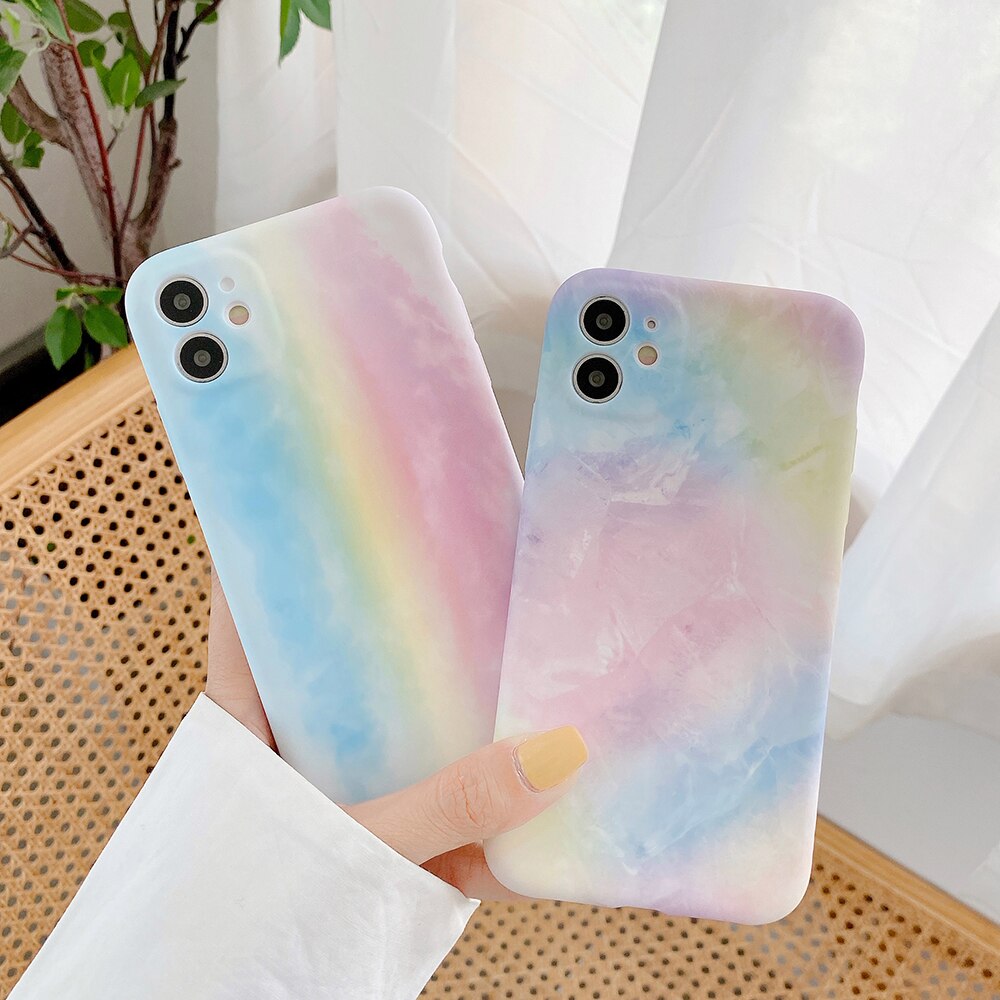 Rainbow Phone Case For For iPhone 13 Pro Max 12 11 Pro Max XR XS Max 7 8 Plus Soft Lens Protection Back Cover Coque