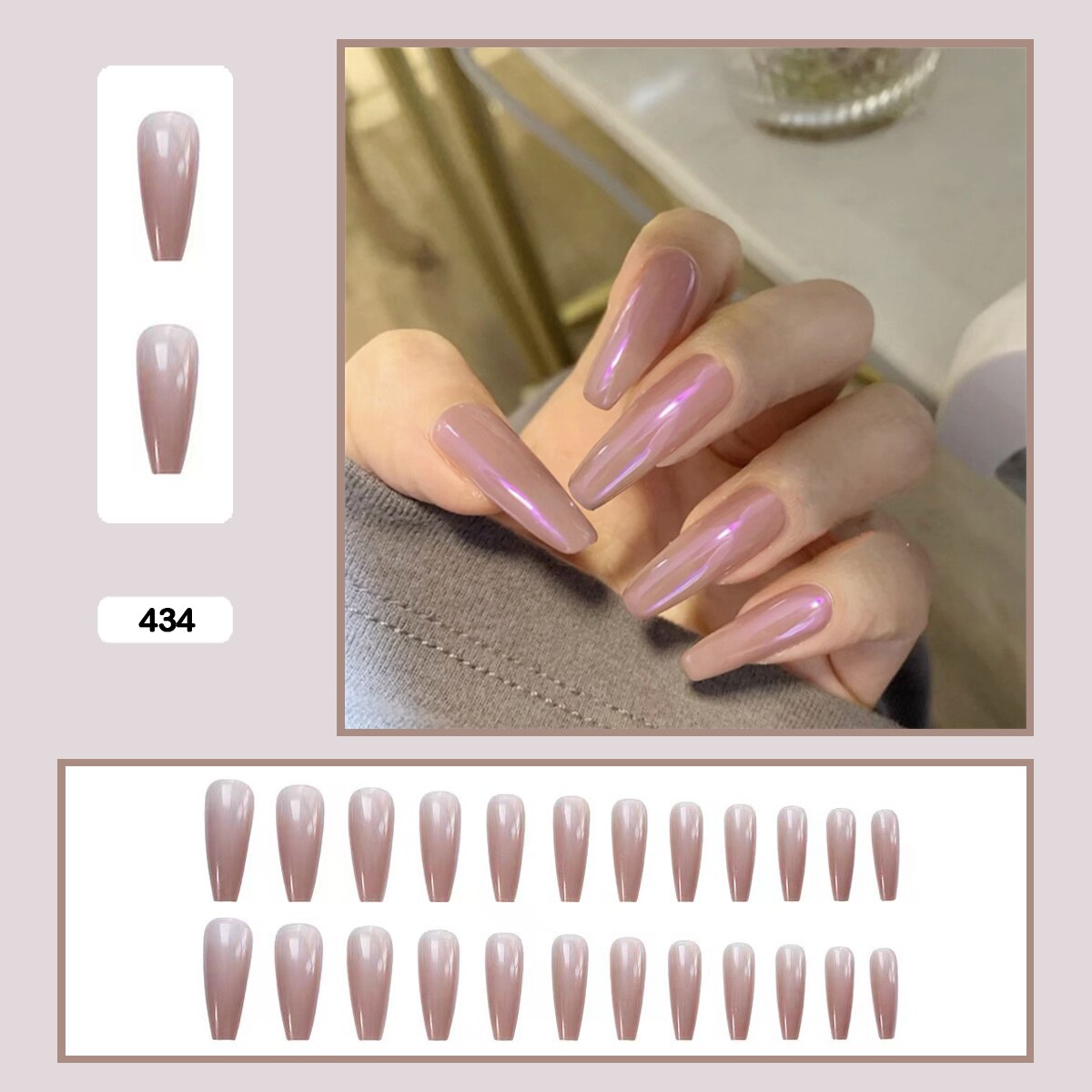 Mermaid Color Auroral Color Shell Fairy Fake Nail Art Wearable False Nails With Glue And Sticker 24pcs/box