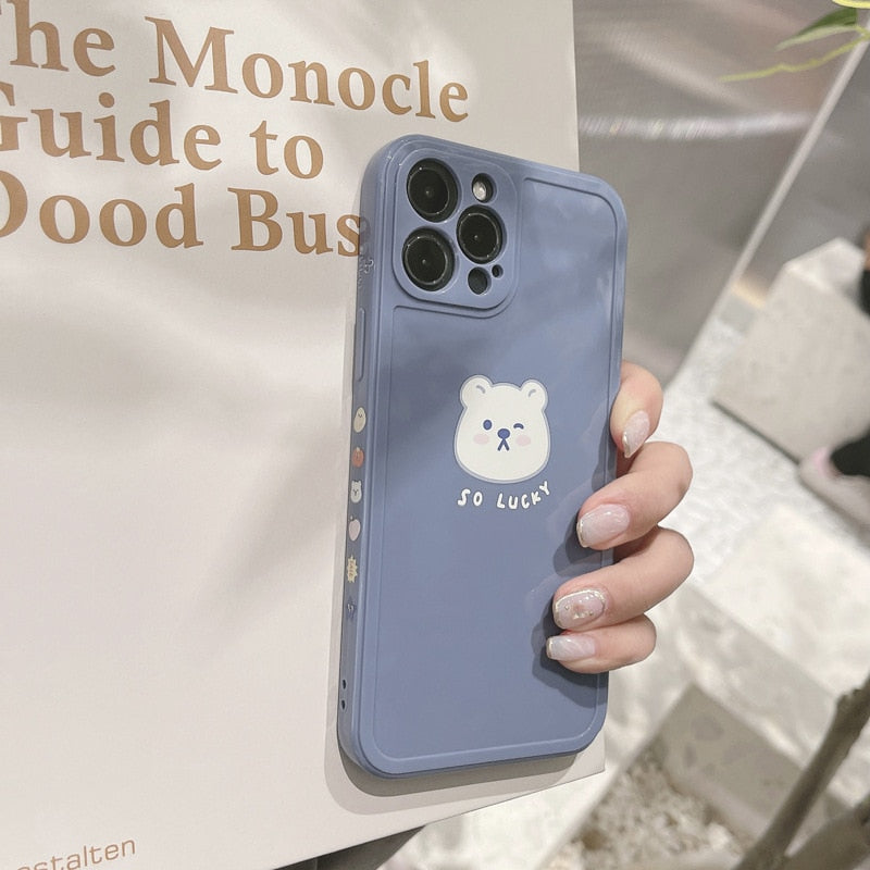 Retro Kawaii lucky bear japanese Phone Case for apple iPhone 13 12 11 Pro Max Xr Xs Max X 7 8 Plus case Cute Soft Cover