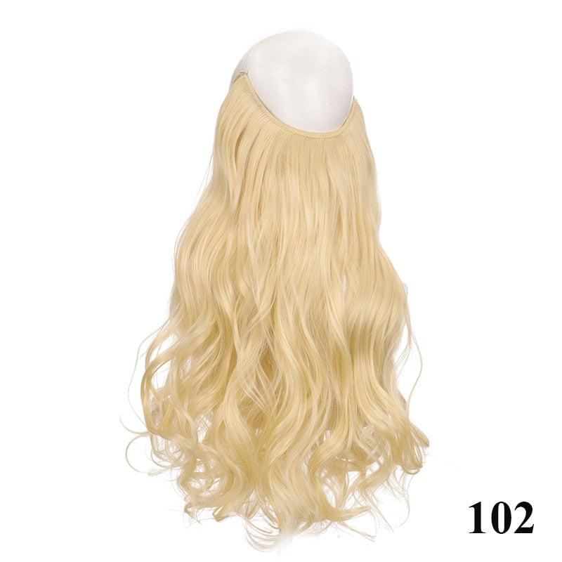 Synthetic 24 Inches No Clips In Natural Hidden Secret False Hair Piece Hair Extension Long Curly Fish Line Hair Pieces