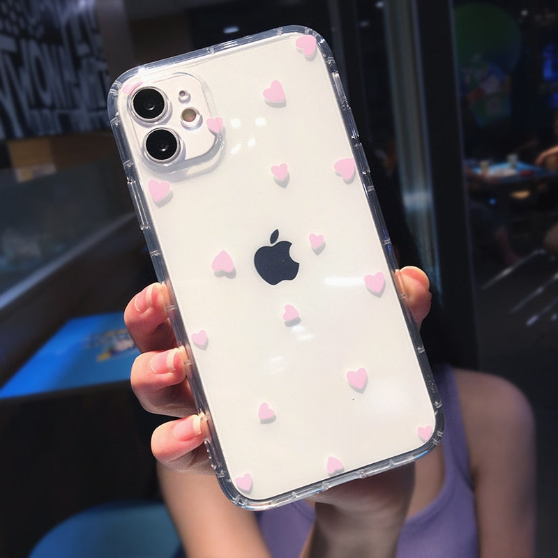 Cute Heart Shockproof Clear Phone Case For iPhone 13 12 11 Pro Max XR XS Max 7 8 Plus Soft Full Body Back Cover Coque