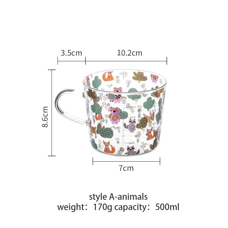 500ml Cartoons Scale Glass Mug Breakfast Mlik Coffee Cup Household Couple Water Mug Teacup Heat Resistance