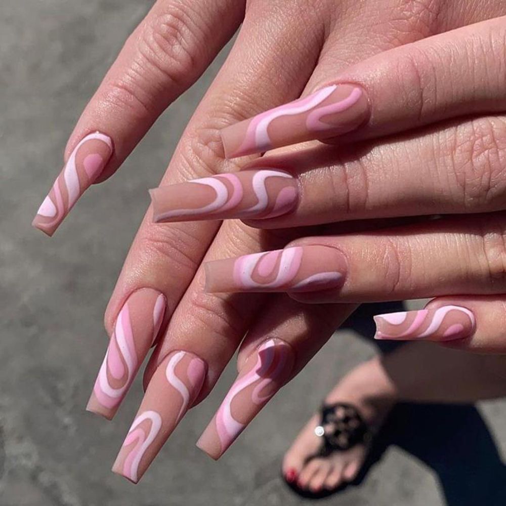 Purple Pink Ombre Rhinestone Fake Nails Coffin Ballerina Ladies Fingernails Natural Long French Gradient Press On False Nails