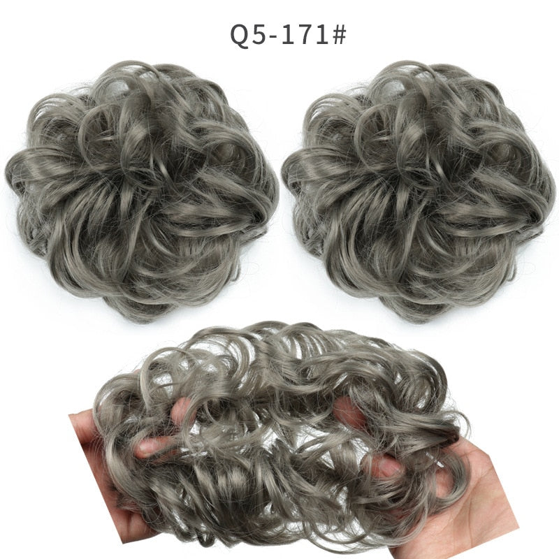 Synthetic Hair Bun Wig Ladies Ponytail Hair Extension Scrunchie Elastic Wave Curly Hairpieces Scrunchie Wrap