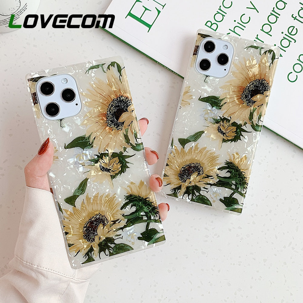 For iPhone 13 Pro Case Sunflower Dream Conch Square Phone Cover With Ring For 12 Pro 11 Pro XS Max XR X 7 8 Plus Soft IMD Case