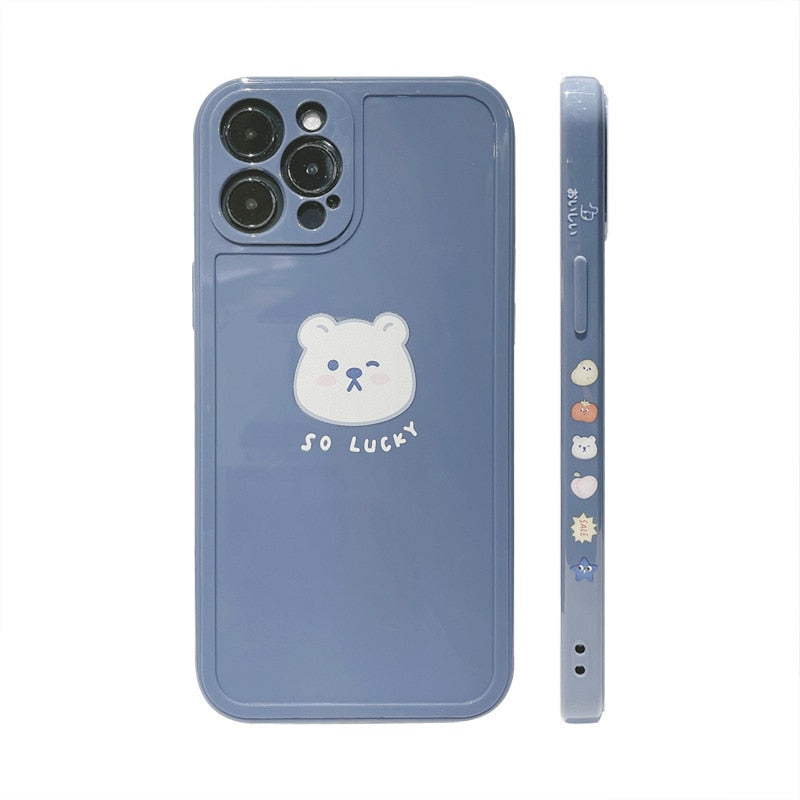 Retro Kawaii lucky bear japanese Phone Case for apple iPhone 13 12 11 Pro Max Xr Xs Max X 7 8 Plus case Cute Soft Cover