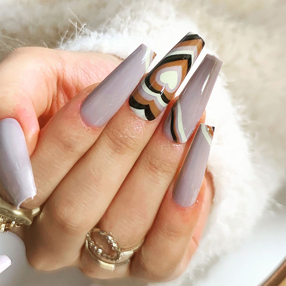 24Pcs Marble Gradient Long Coffin False Nails Detachable Wearable Gold Foil Ballerina Fake Nails Full Cover Nail Tips Press Glue