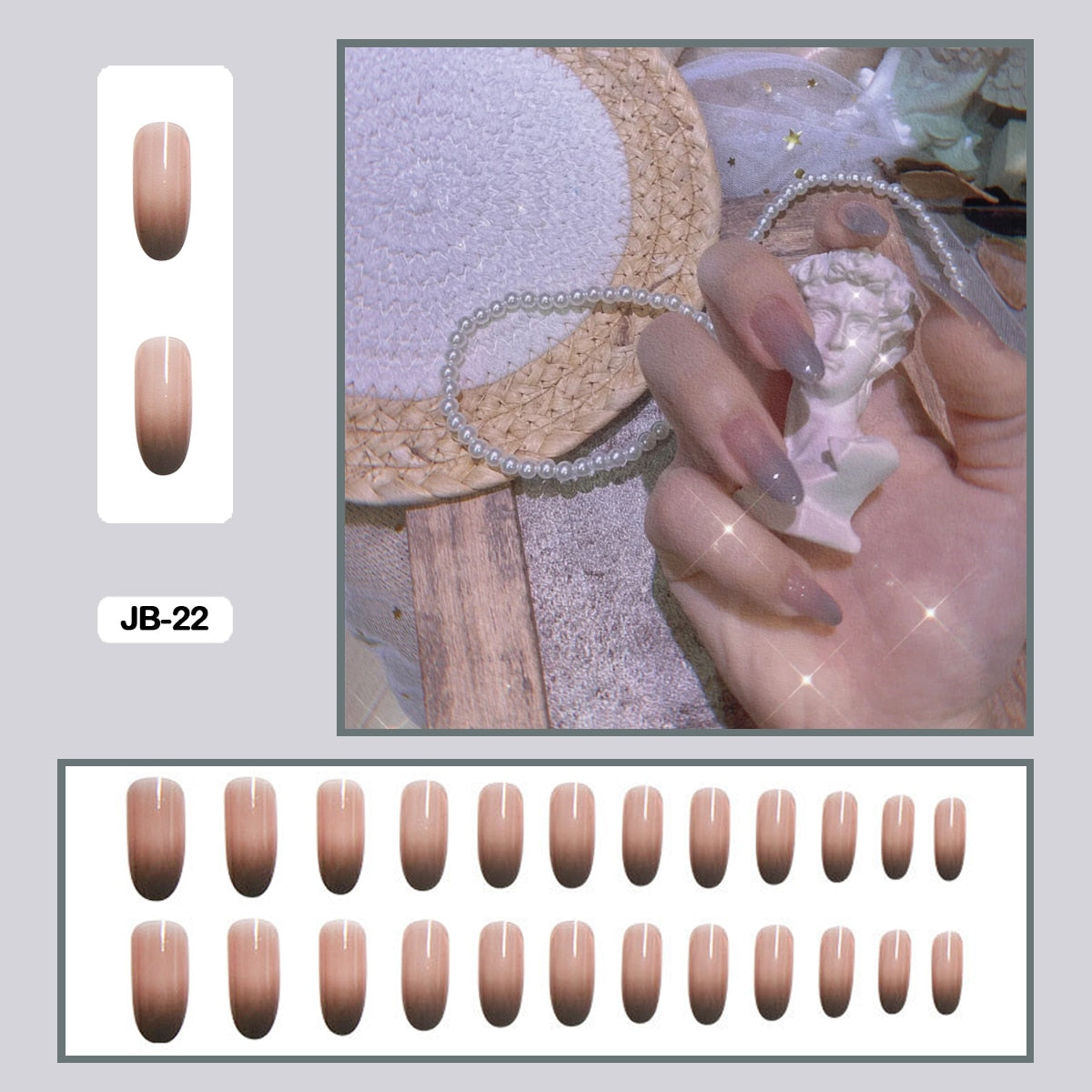 24pcs Gradient Long Trapezoidal Ballet Wearable False Nails Nail Art Fake Nails With Glue And Wearing Tools