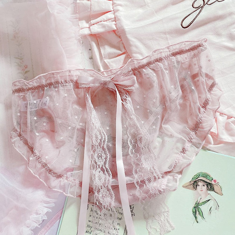 Japanese-Style Soft Girl Thin Transparent Pink Lolita Loli Lace Cute Sexy Underwear