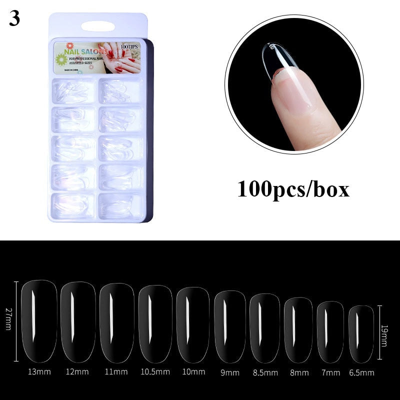 100pcs/box Clear Transparent Seamless Fake Nails Full Coverage False Nails Tips Short T-shaped Water Drop Full Sticker For Nails