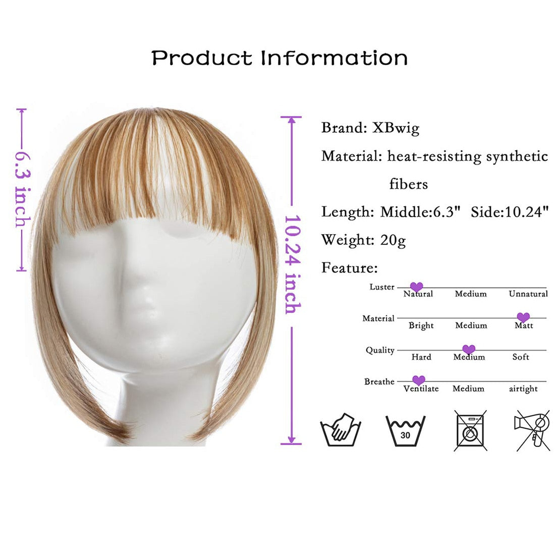 False Bangs Synthetic Hair Extension Fake Fringe Natural hair clip on bangs Light Brown wigs