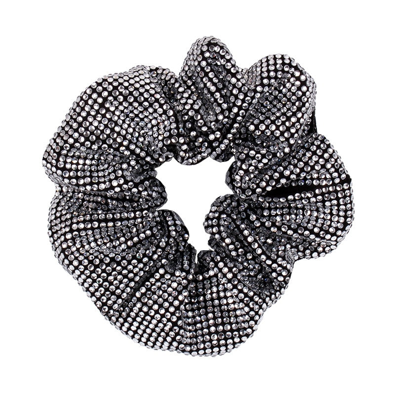 Rhinestone Women Silk Scrunchie Elastic Handmade Hair Black Band Ponytail Holder Headband Hair Accessories