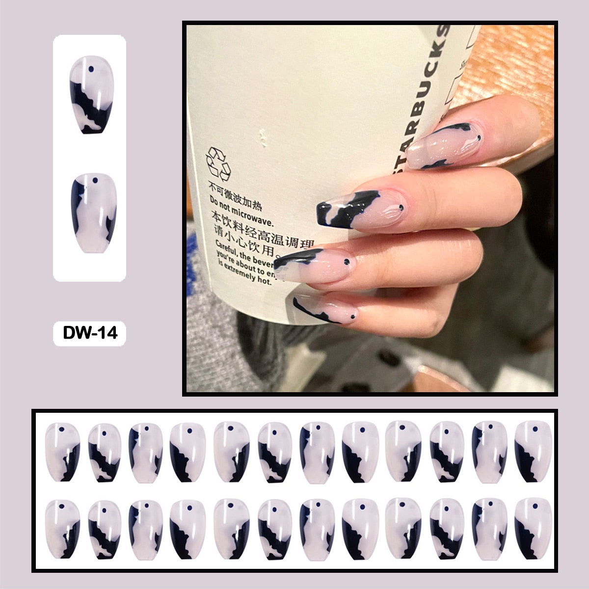 24Pcs Personality Painted Animal Pattern Cow Pattern Leopard Printed Wearable False Nails Fake Nails With Glue And Wearing Tools