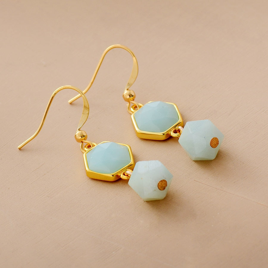 Gold Earrings Faceted Amazonite Dangle Earring Elegant Gifts Jewelry Accessories