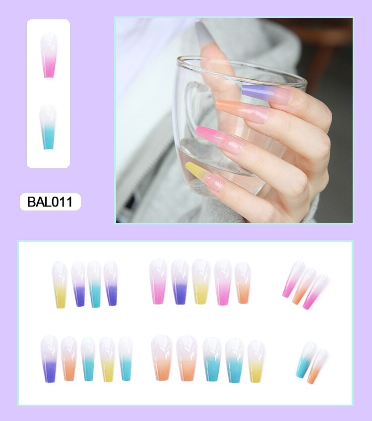 Gradient ballet elegant long trapezoidal nail wearable artifical false nails